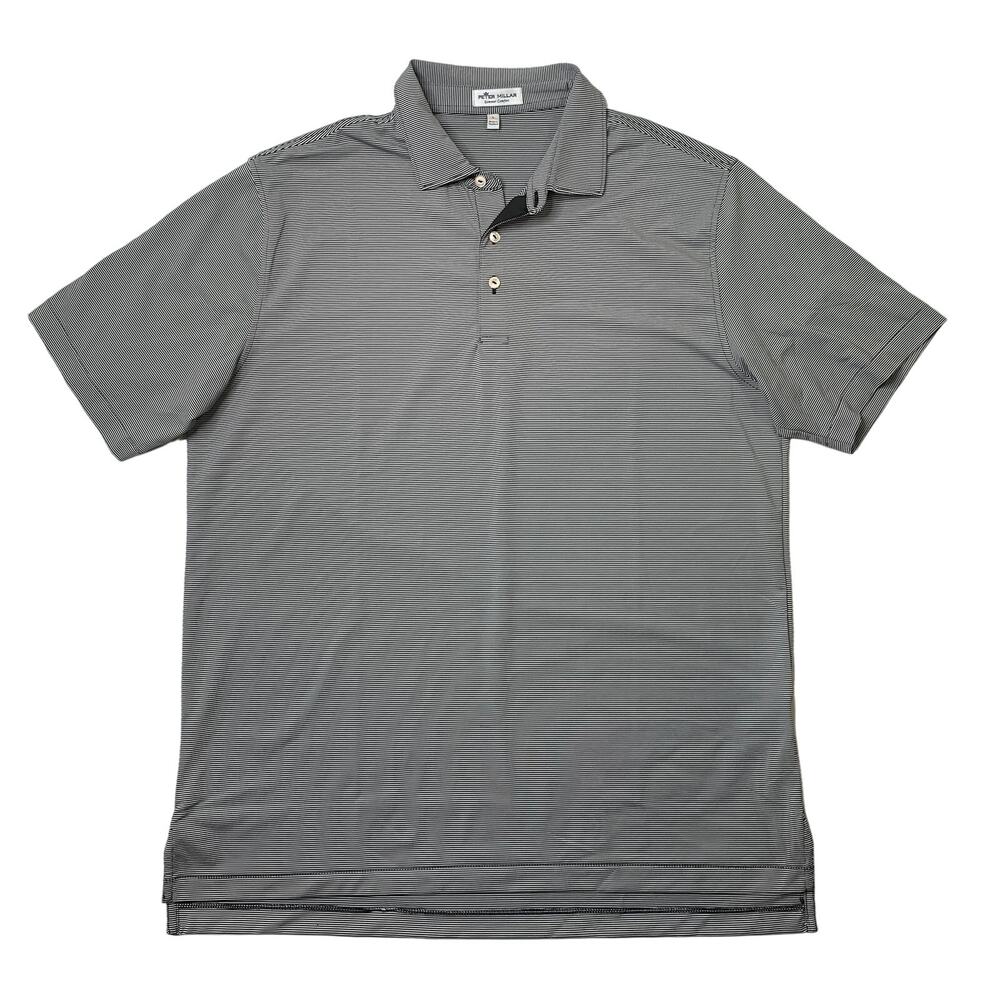 Peter Millar Polo Shirt Mens Large Black White Jubilee Performance Jersey Stripe